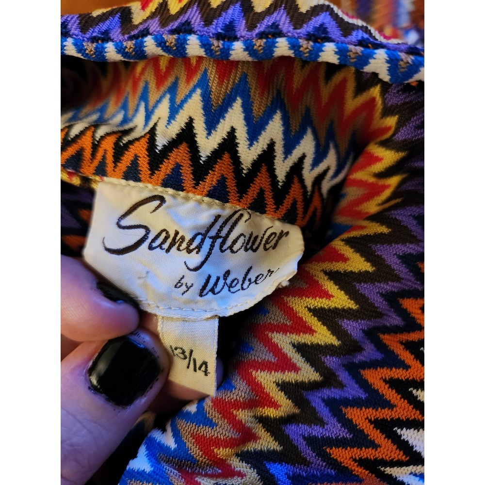 Vintage Brown Multi-Color Zigzag Midi Dress - Picture 5 of 5
